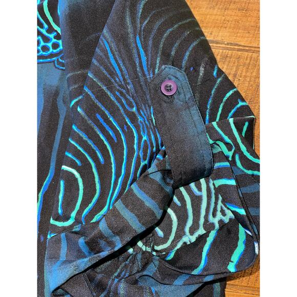 Womens W118 by Walter Baker Blue Green Abstract 1/2 Button Down Blouse Size M - Picture 3 of 8